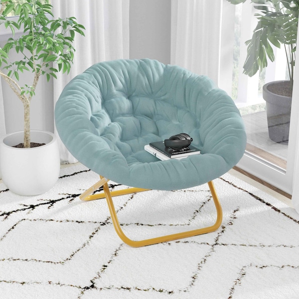 Flash Furniture Dusty AquaSoft Gold Faux Fur Folding Saucer Chair FV-FMC-025-DTAQ-SGD-GG - main